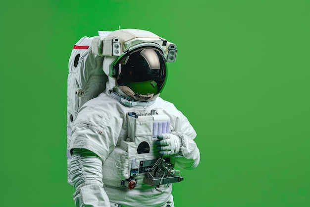 A lone astronaut on a green backdrop ideal for photo editing