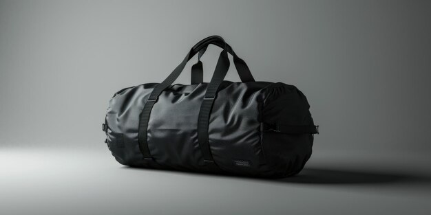 Photo a lone black duffel bag sits on a gray floor waiting for its next adventure