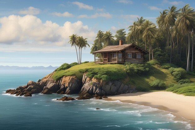 Photo a lone cabin on an island