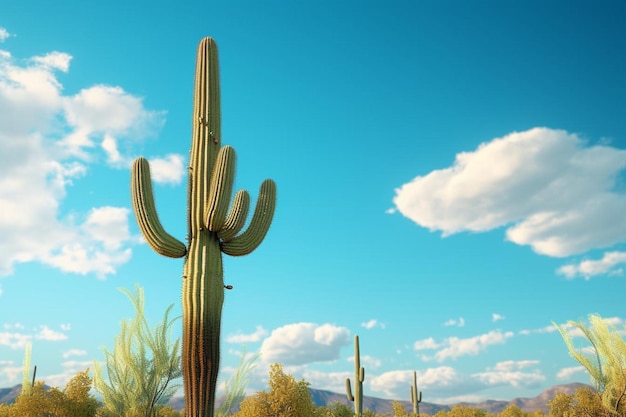 Lone Cactus Standing Tall Against Bright Sky