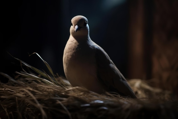 Lone dove perched in the shadows