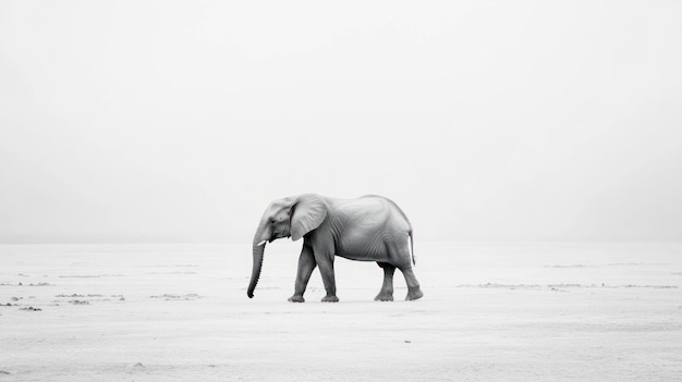 Photo a lone elephant walks across a desolate white landscape