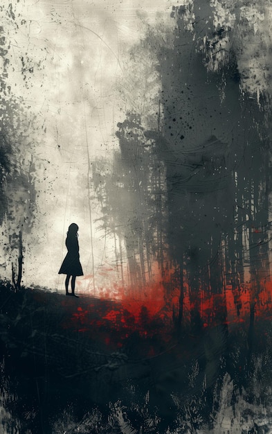 A lone figure is silhouetted against the chaotic beauty of a forest