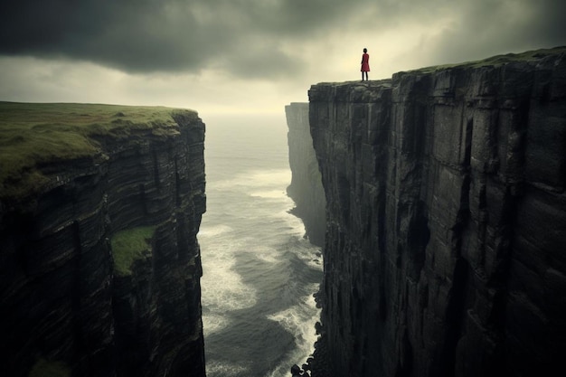 Photo a lone figure standing at the edge of a cliff look sad photos415jpg