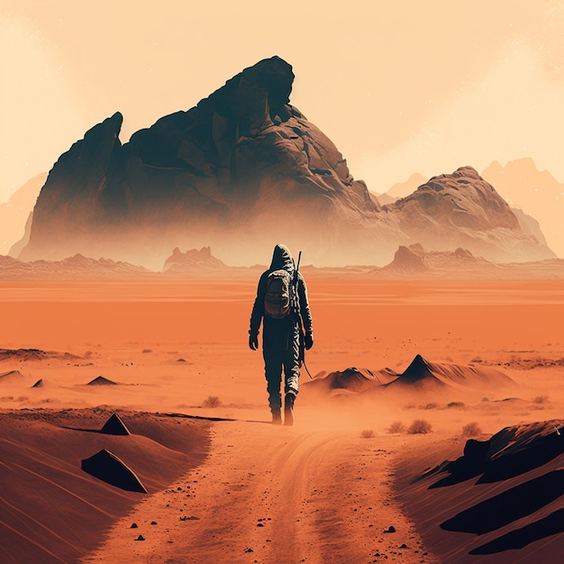 A Lone Figure Strolling through a desert AI