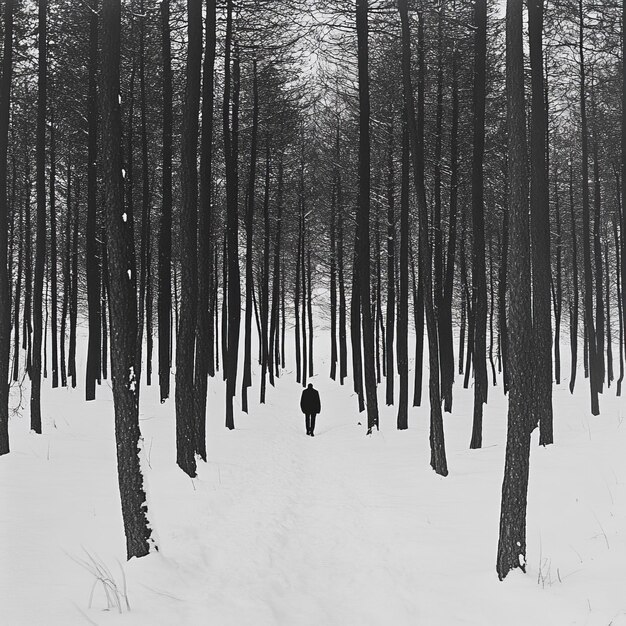 Photo a lone figure walks through a snowy forest