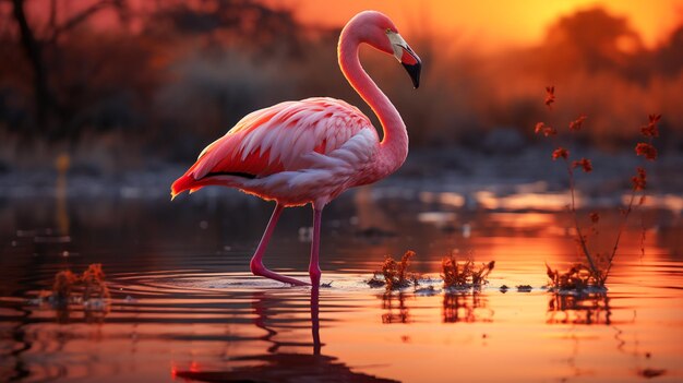 Lone Flamingo Ballet at Sunset