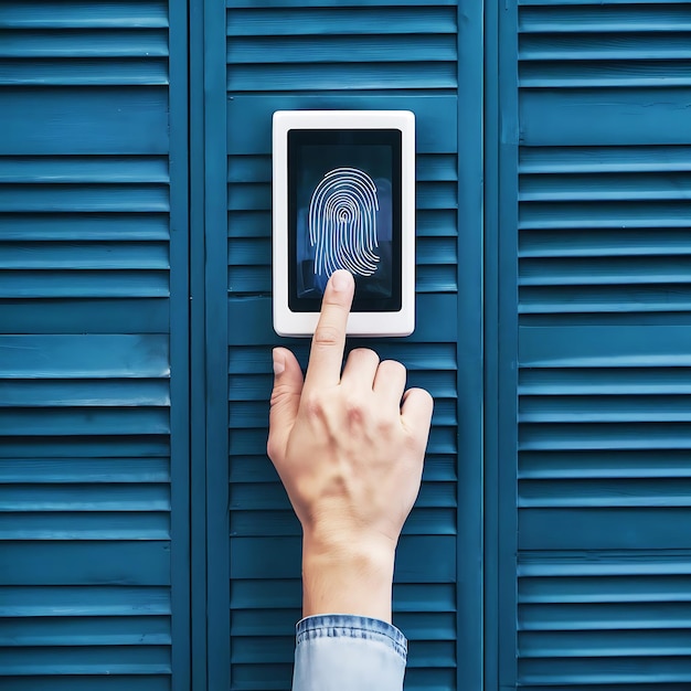 Photo a lone hand stretches out seeking access through a biometric scanner