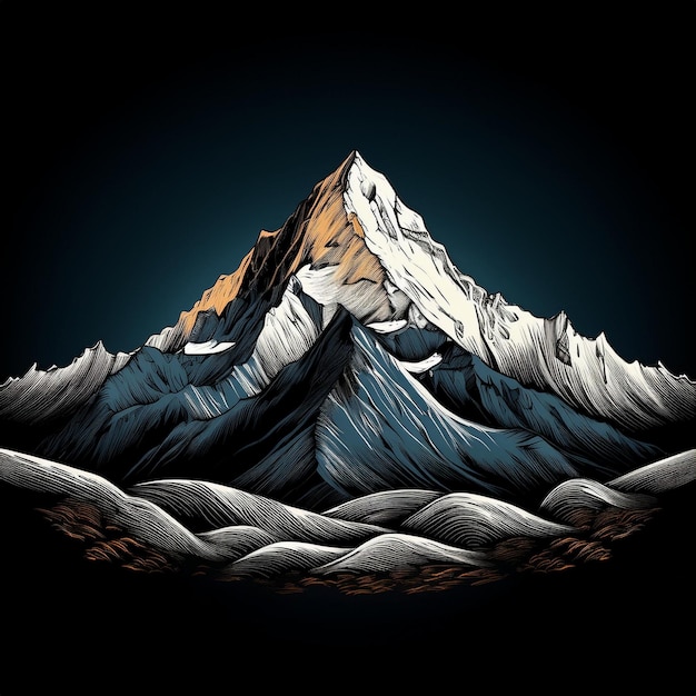 Lone mountain illustration with alpha channel background