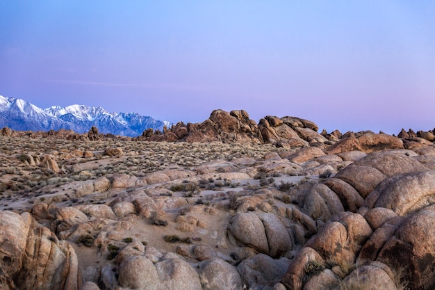 Lone Pine Peak view on sunrise at Alabama Hills, Eastern Sierra Nevada Mountains, Lone Pine, California, USA.