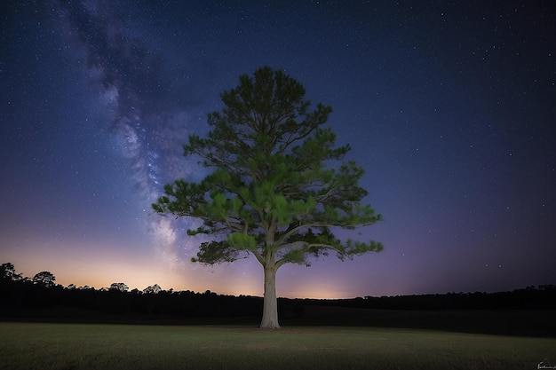 Lone pine tree at night Troy NC