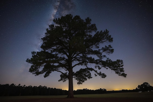 Lone pine tree at night Troy NC