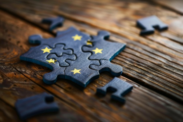 Lone puzzle piece sits on rustic wooden table awaiting its place in the greater picture