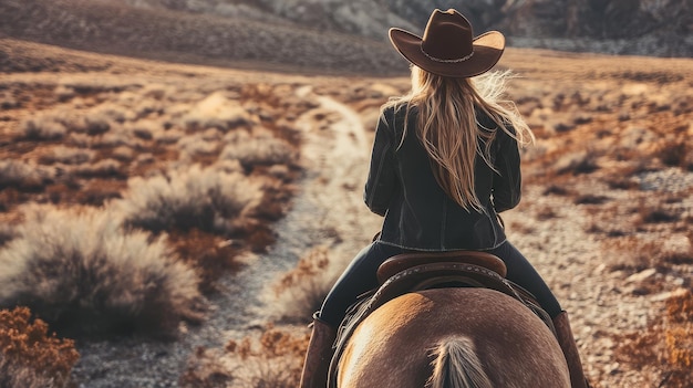 Photo a lone rider enjoys a tranquil moment on horseback exploring a sunlit trail through nature