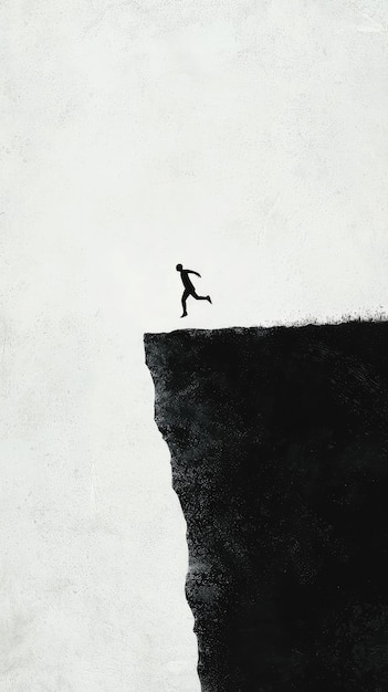 A lone silhouette leaps from a cliff edge a dramatic portrayal of taking a chance and facing the unknown