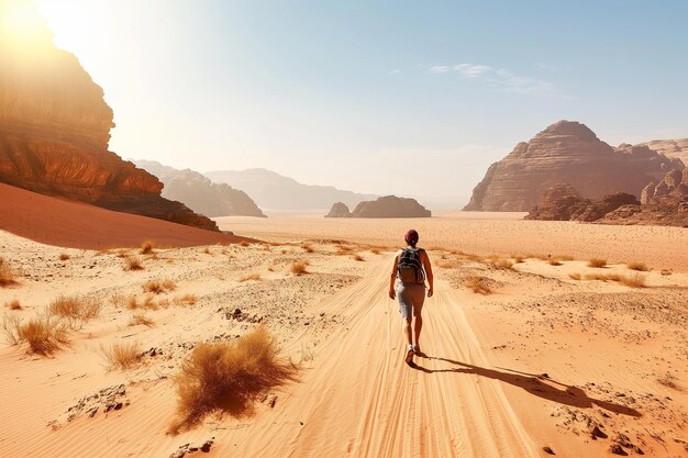 Lone Traveler in Desert LandscapexA