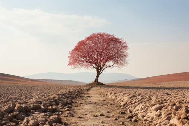 a lone tree in the middle of a barren field