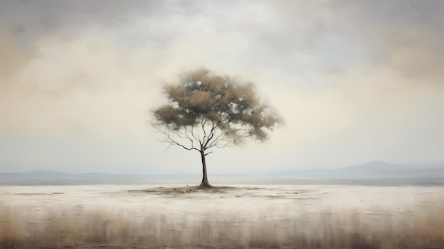 Lone Tree Painting In Soft Tones Realistic Oil Art By Nicola Samori