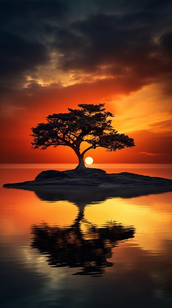 Lone Tree Silhouetted at Sunset