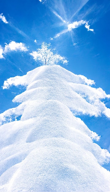 Lone tree sitting on top of a pile of snow generative ai