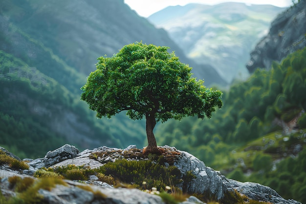 A lone tree sitting on top of a rock