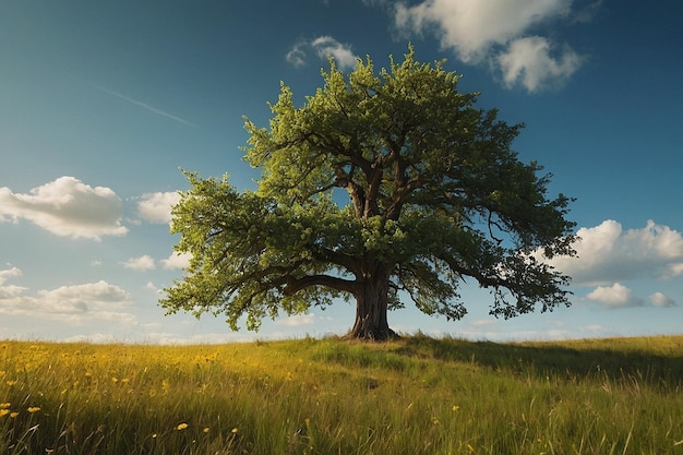 A lone tree standing tall in a sundrenched meadow