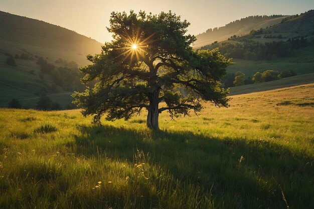 A lone tree standing tall in a sundrenched meadow