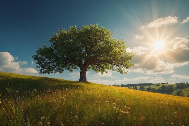 A lone tree standing tall in a sundrenched meadow