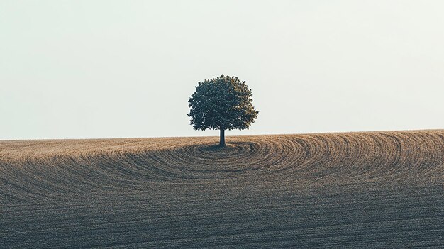 Photo lone tree standing tall in a vast green field