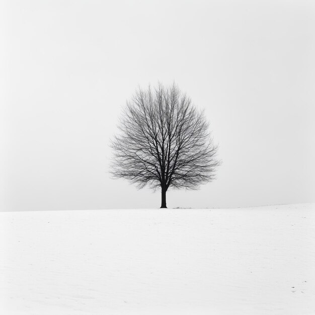 Photo a lone tree stands silhouetted against a snowy landscape