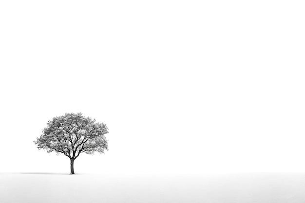 Photo lone tree in a white landscape