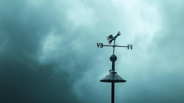 Photo a lone weather vane sits atop a building silhouetted against a stormy sky