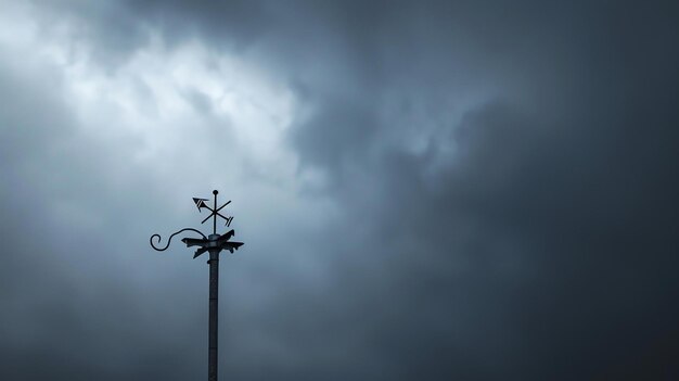 Photo a lone weather vane stands against a dark stormy sky the vane is made of metal and has the letters n s e and w on it