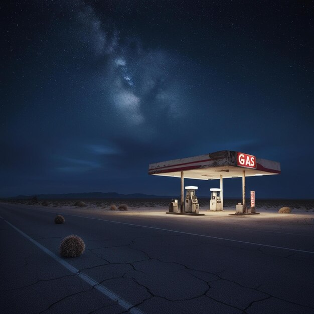 Photo a lone wornout gas station its