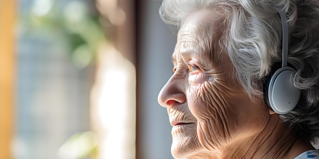 Loneliness and Struggle The Closeup Side Profile of an Elderly Woman with Dementia Concept Loneliness Struggle Elderly Woman Dementia Closeup Portrait