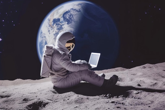 Lonely Astronaut Contemplating Earth from Moon