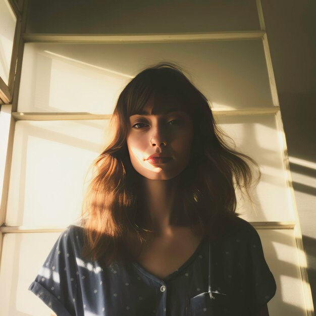 Lonely beautiful girl posing by the window