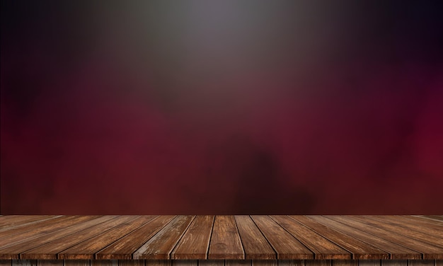 Lonely empty wooden table on dark and smoky background to simulate your product