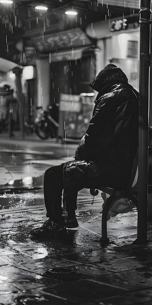 Lonely Figure in Rain