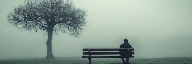 Photo lonely figure sitting on a park bench