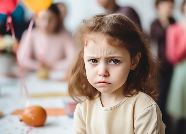 Lonely girl at childrens party