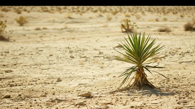 Photo lonely green yucca plant grows in the middle of a vast desert