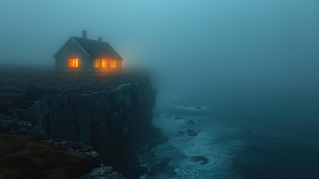 Photo lonely house on a cliff in the mist