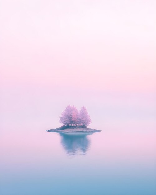 Photo lonely island with pink trees relaxing seascape peaceful landscape pastel calming scene