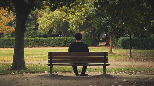 Photo lonely man contemplating on park bench