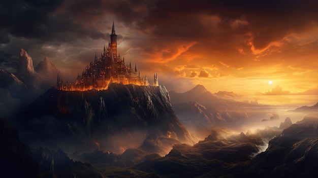 Lonely mountain fantasy landscape