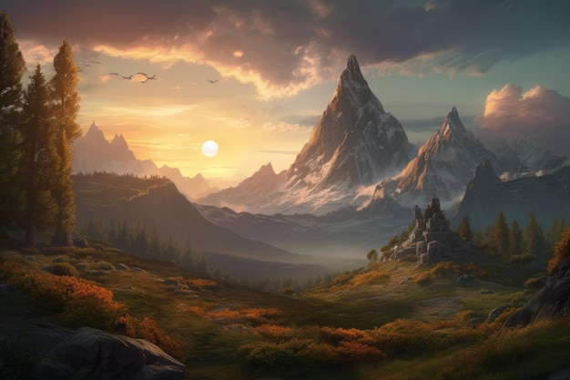 Lonely mountain landscape Generate Ai