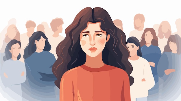 Lonely Person Feeling Discomfort in a Crowded Place Flat Vector Illustration