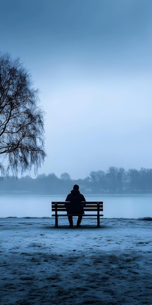 Photo lonely person sitting on a beach bench