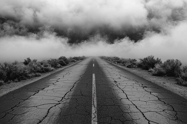 Photo lonely road through fog